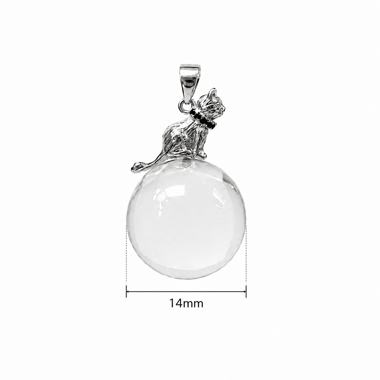 Natural Clear Quartz Sphere Cat Pendant Necklace