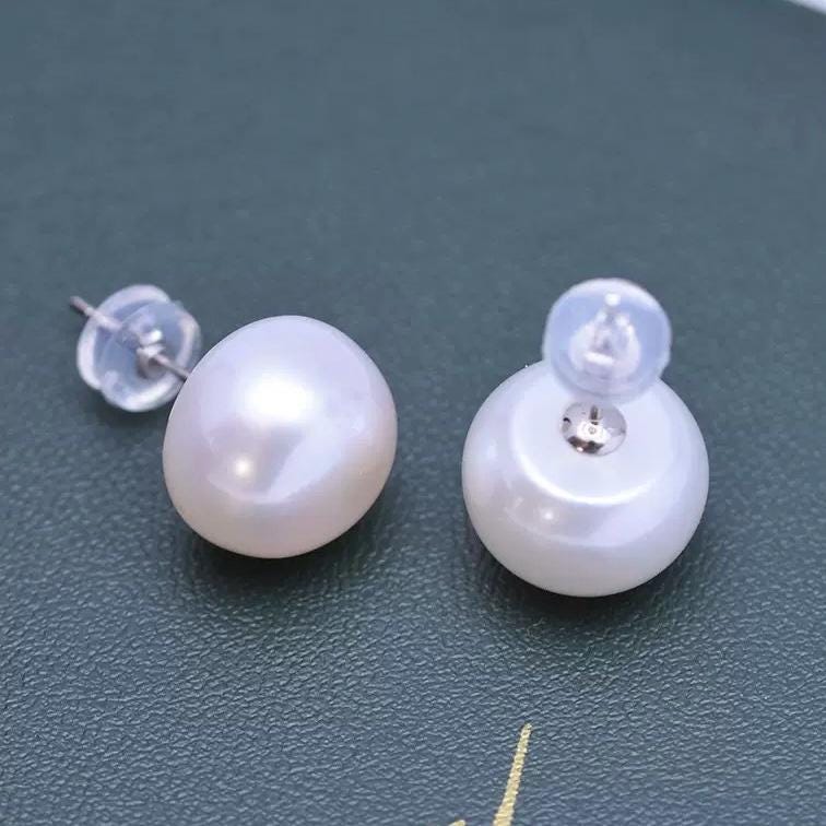 Freshwater Pearl Button Stud Earrings
