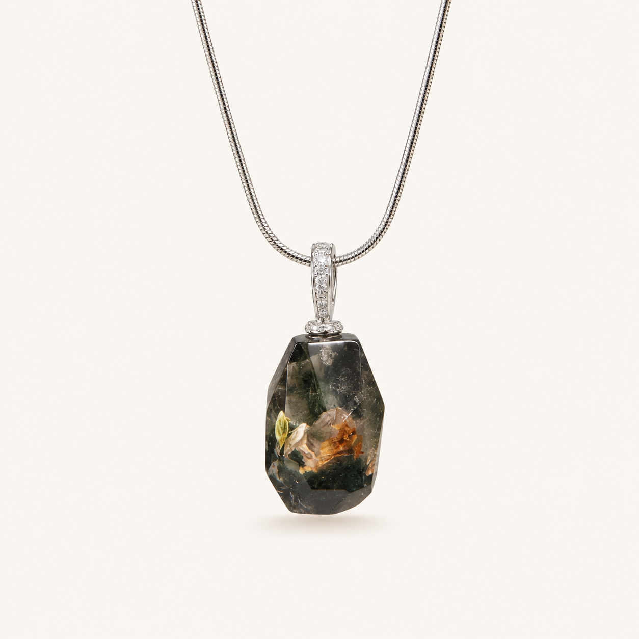 Natural Green Phantom Quartz Floral Pendant Necklace