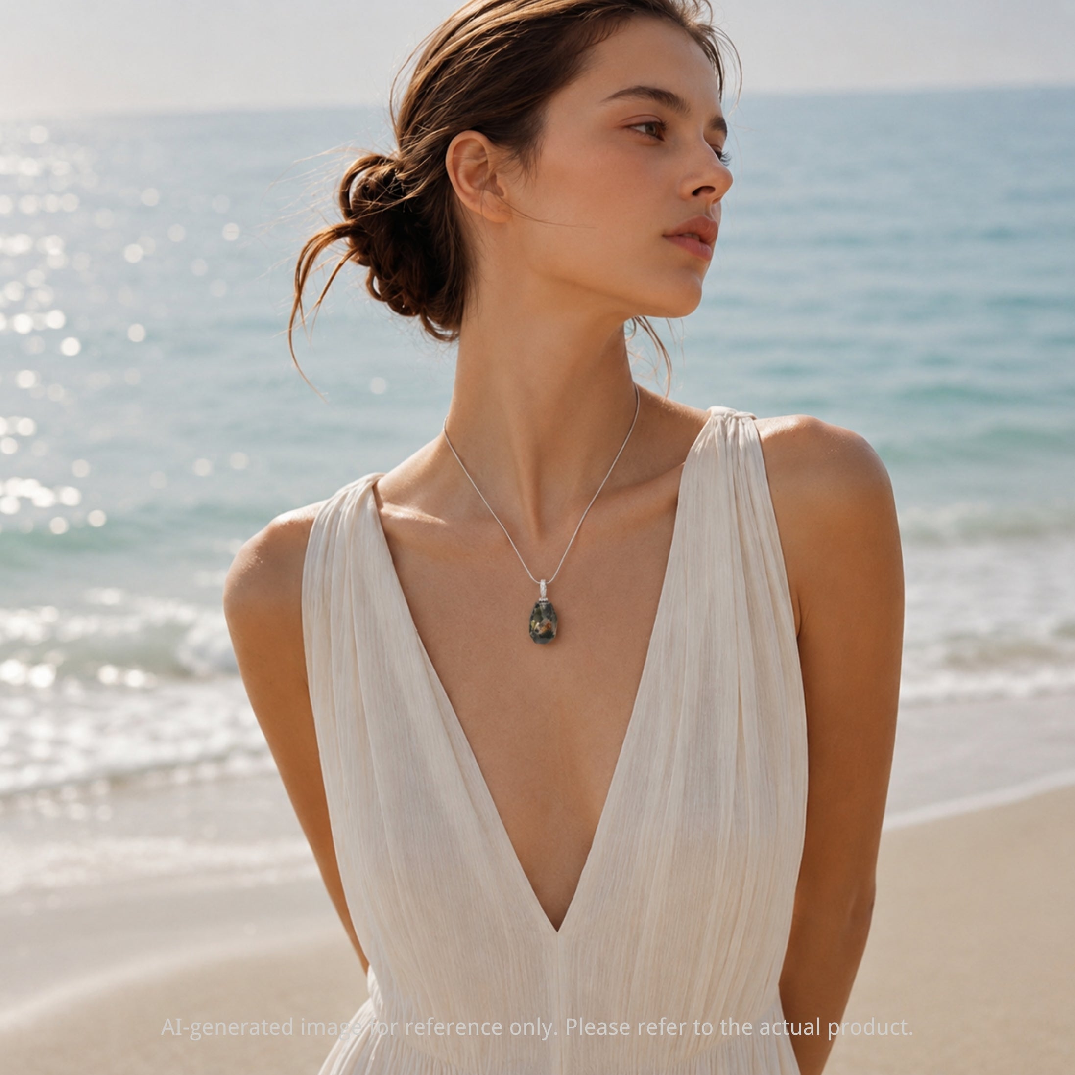 Natural Green Phantom Quartz Floral Pendant Necklace