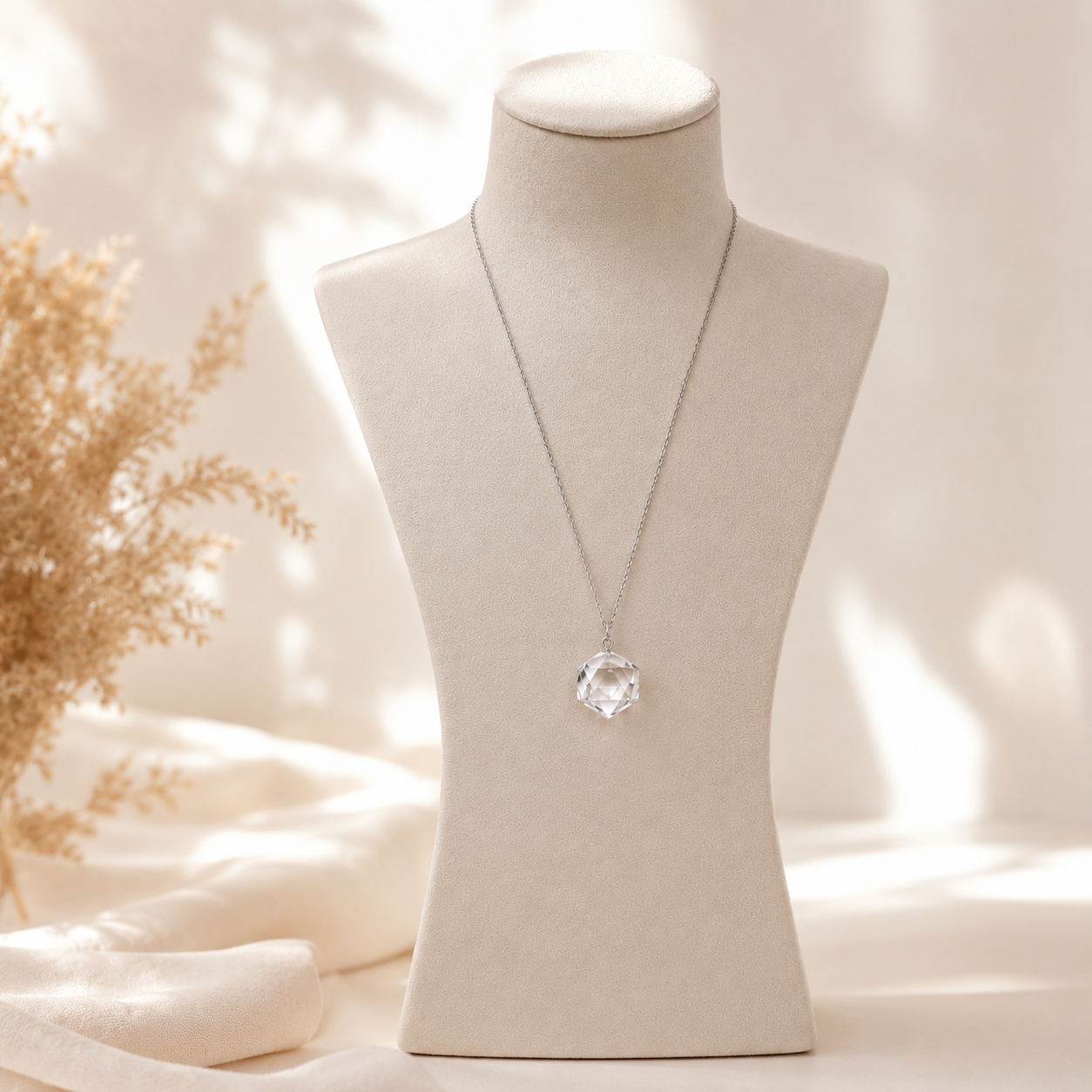 Natural Faceted Clear Quartz Pendant Necklace