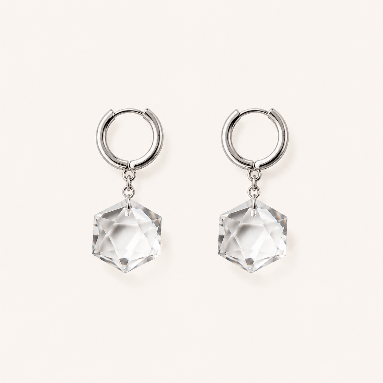 Natural Faceted Clear Quartz Hoop Earrings