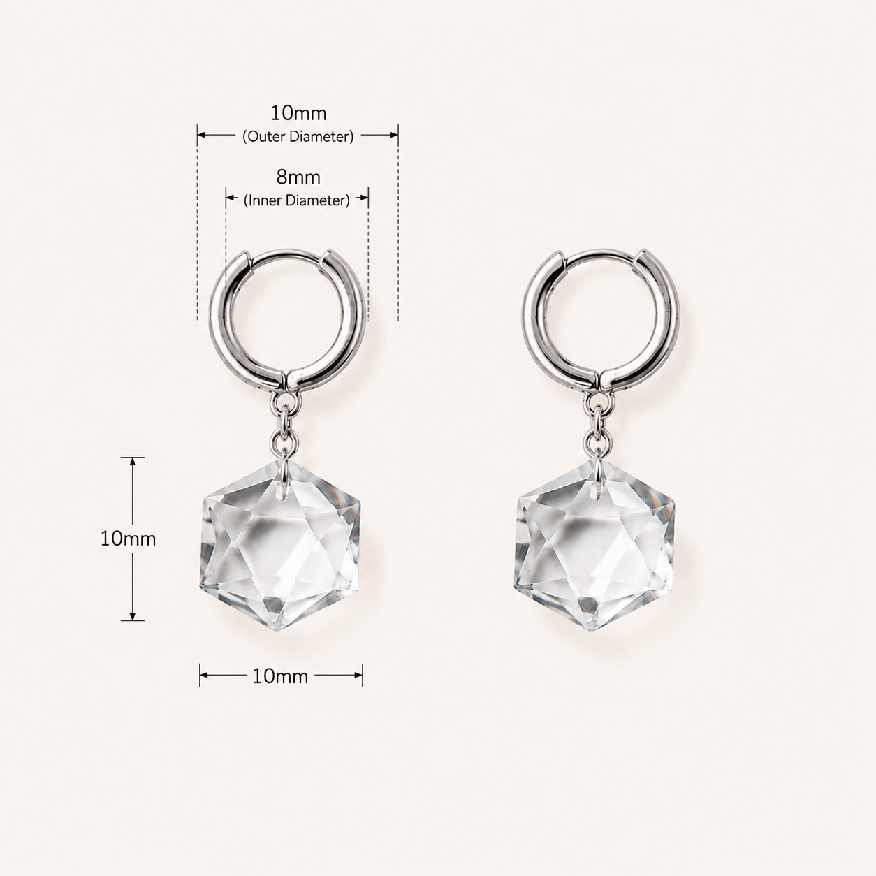 Natural Faceted Clear Quartz Hoop Earrings