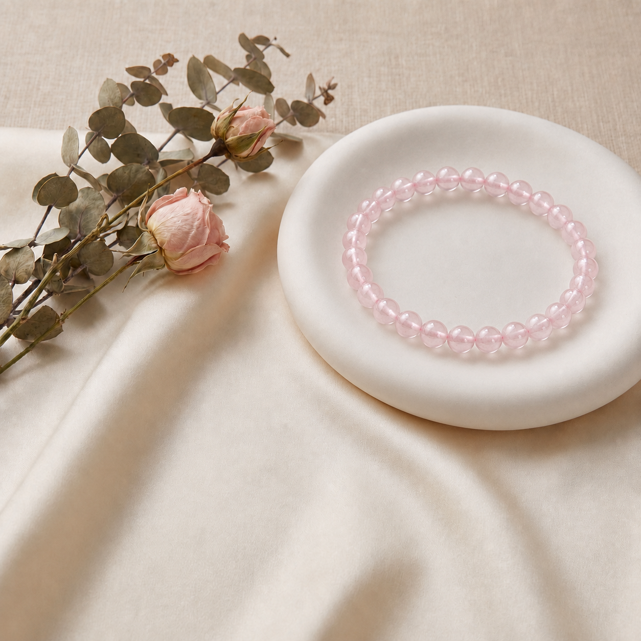 Natural Crystal Rose Quartz Bracelet 6mm | Balance & Love | Pink Crystal