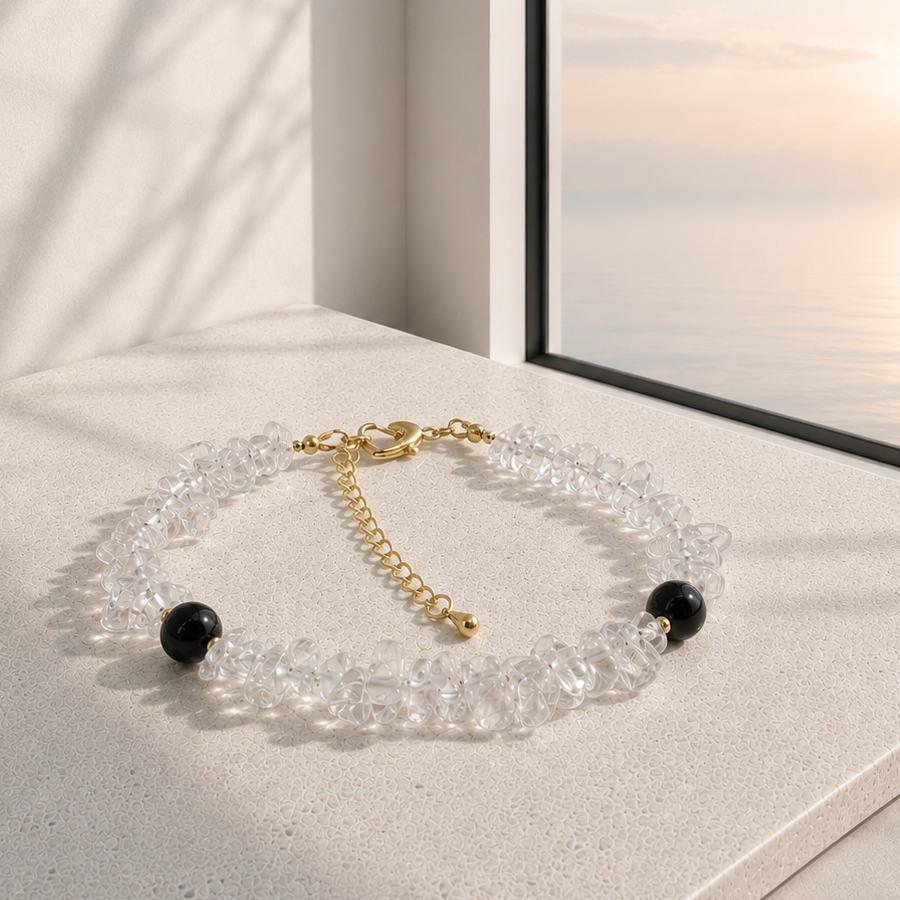 Natural Clear Quartz & Black Obsidian Bracelet
