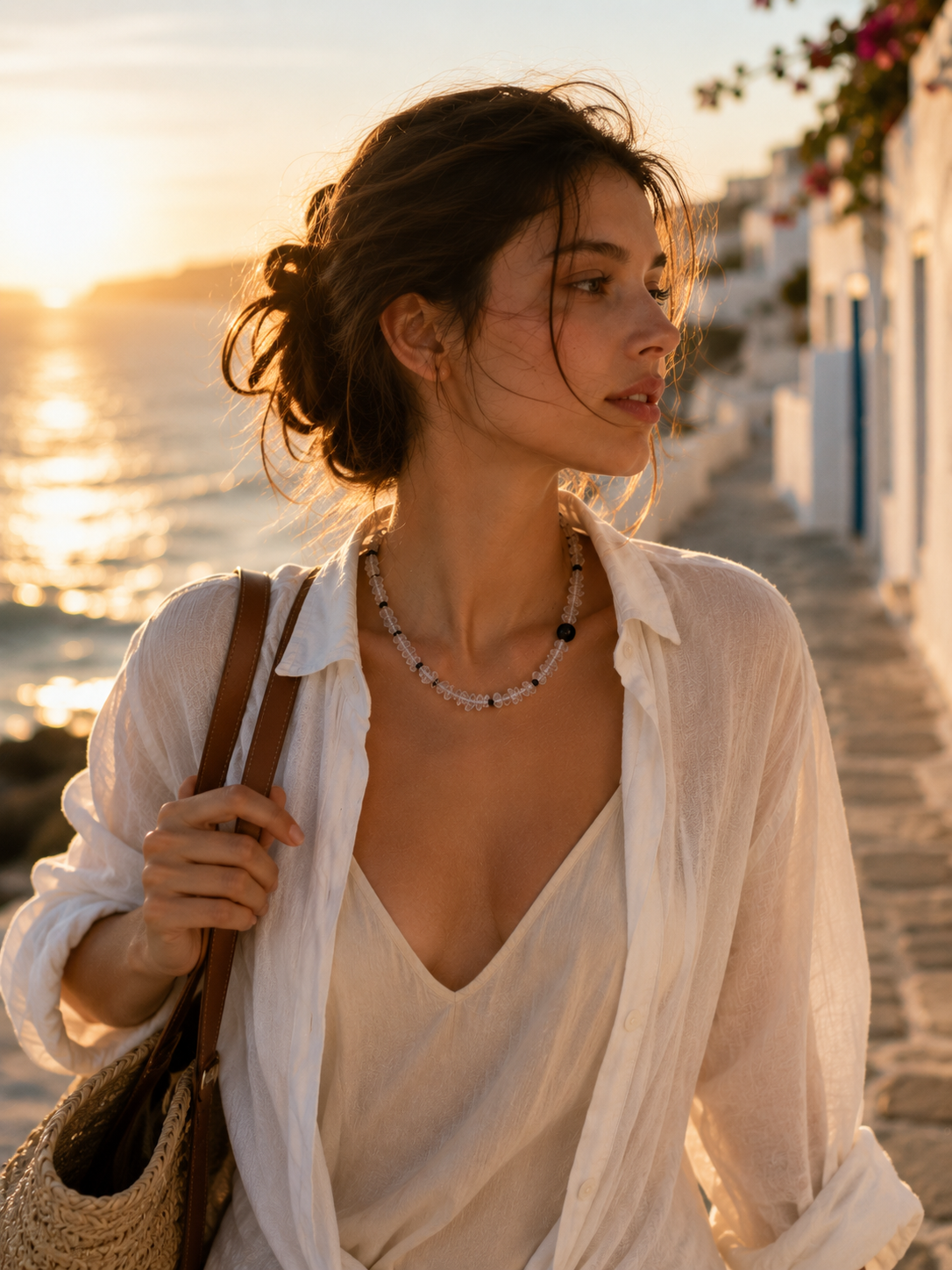 White Quartz & Black Obsidian Minimalist Necklace