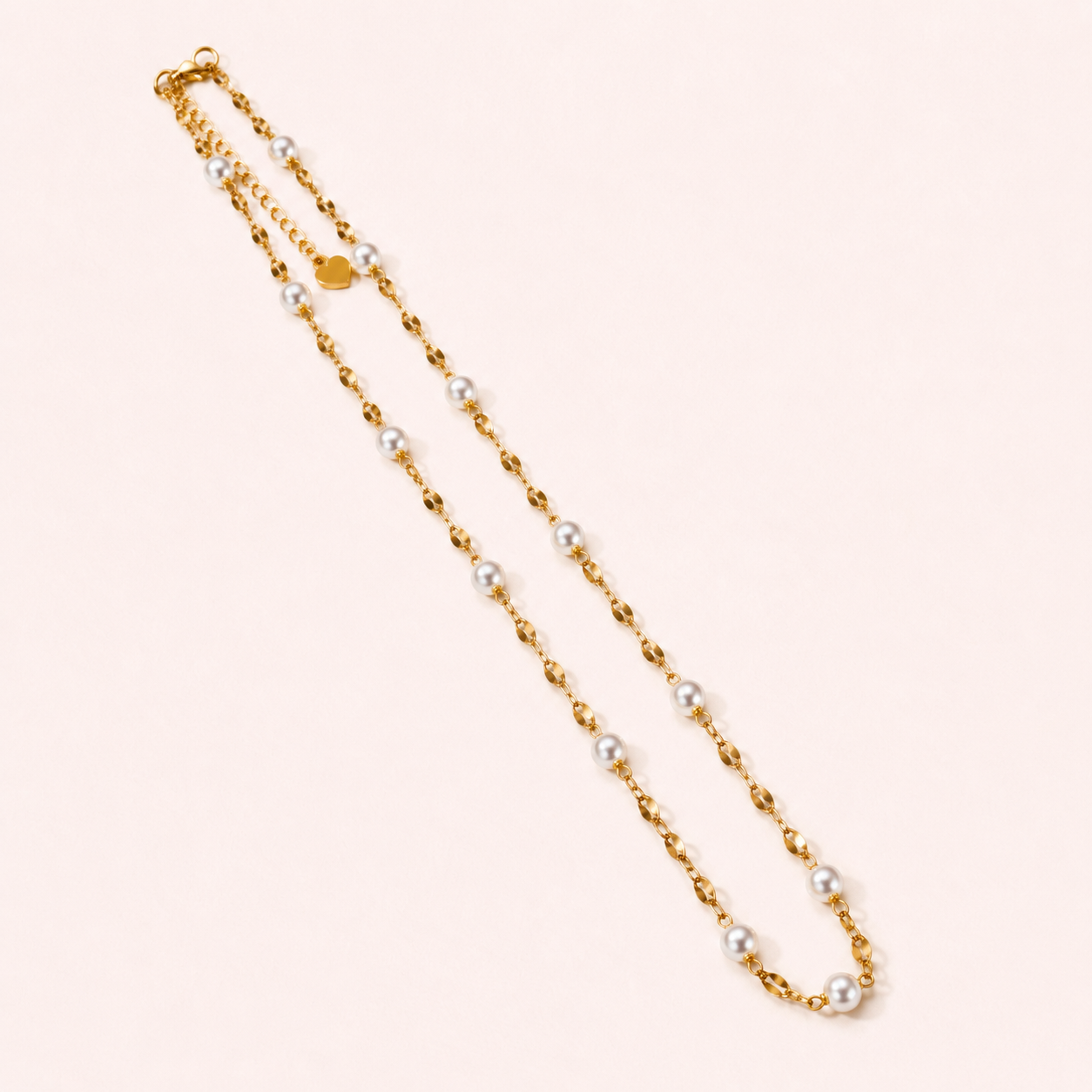 18K Gold Plated Sparkle Lip Chain Natural Pearl Necklace