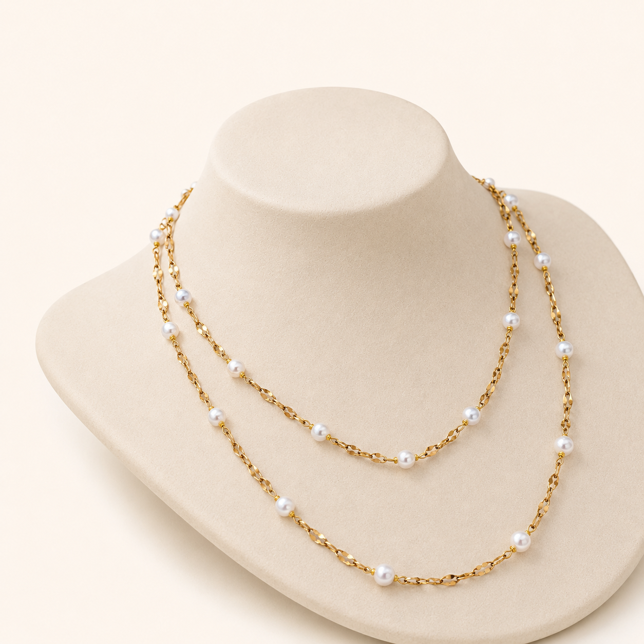 18K Gold Plated Sparkle Lip Chain Long Pearl Necklace