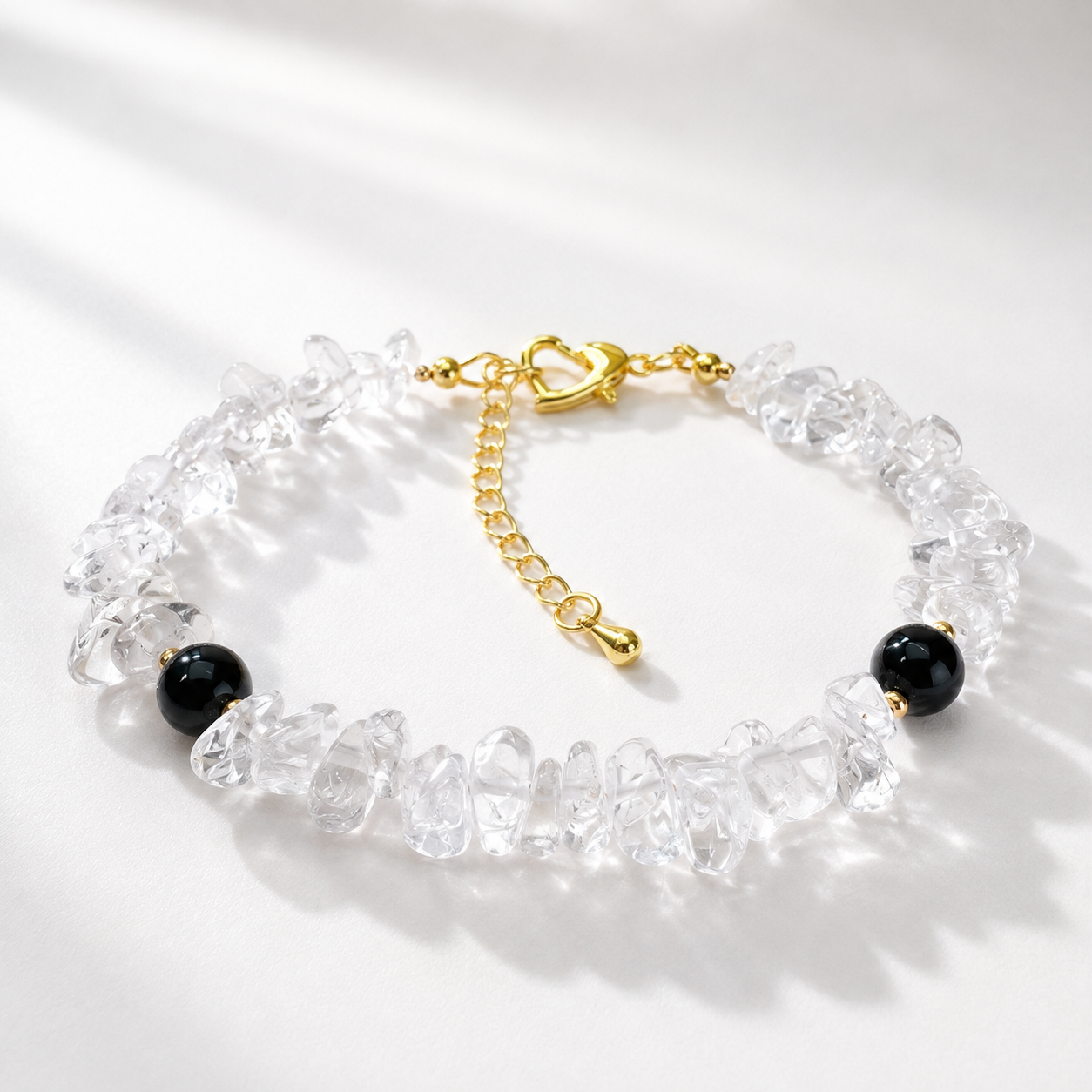 Natural Clear Quartz & Black Obsidian Bracelet