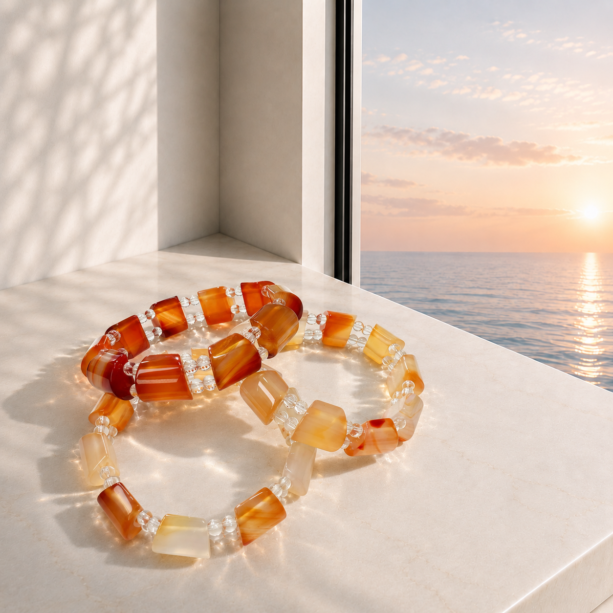 Natural Agate Bracelet – Warm Amber Stone Statement Bracelet