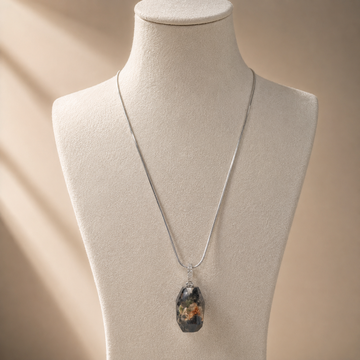 Natural Green Phantom Quartz Floral Pendant Necklace
