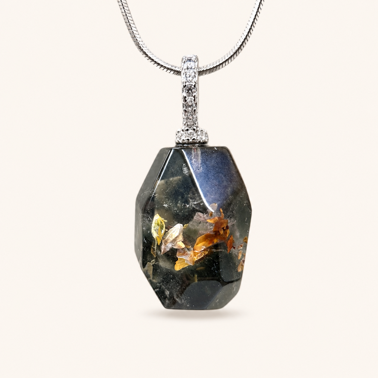 Natural Green Phantom Quartz Floral Pendant Necklace