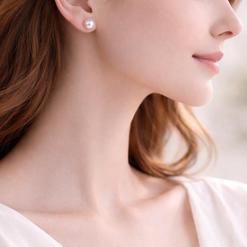 Freshwater Pearl Button Stud Earrings