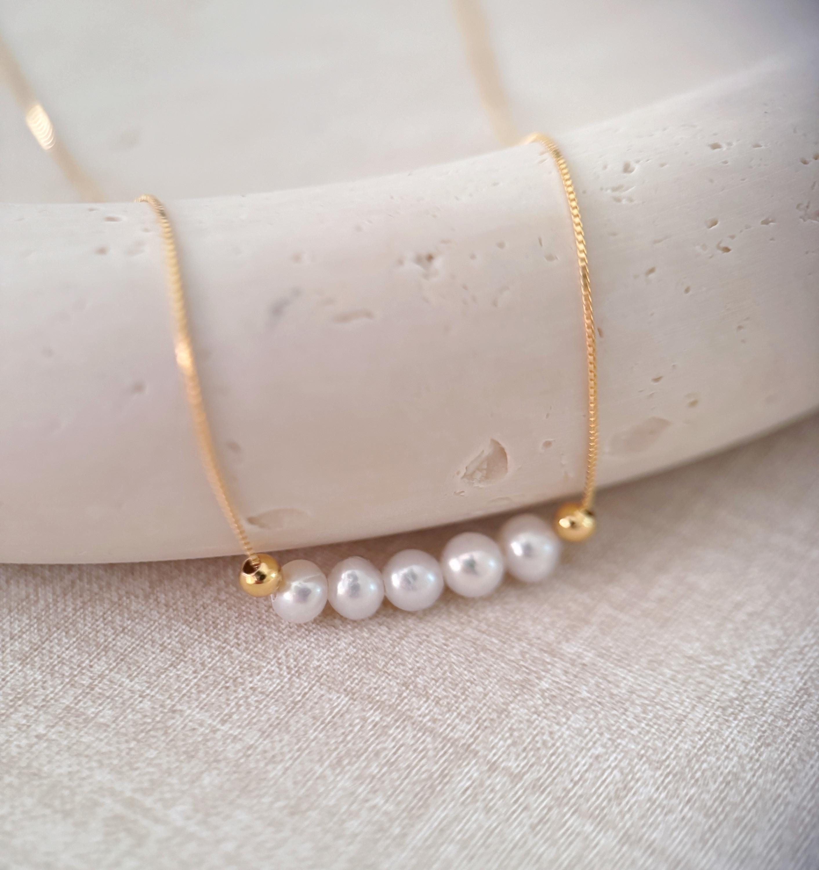 Dainty Gold Bead Freshwater Pearl Necklace