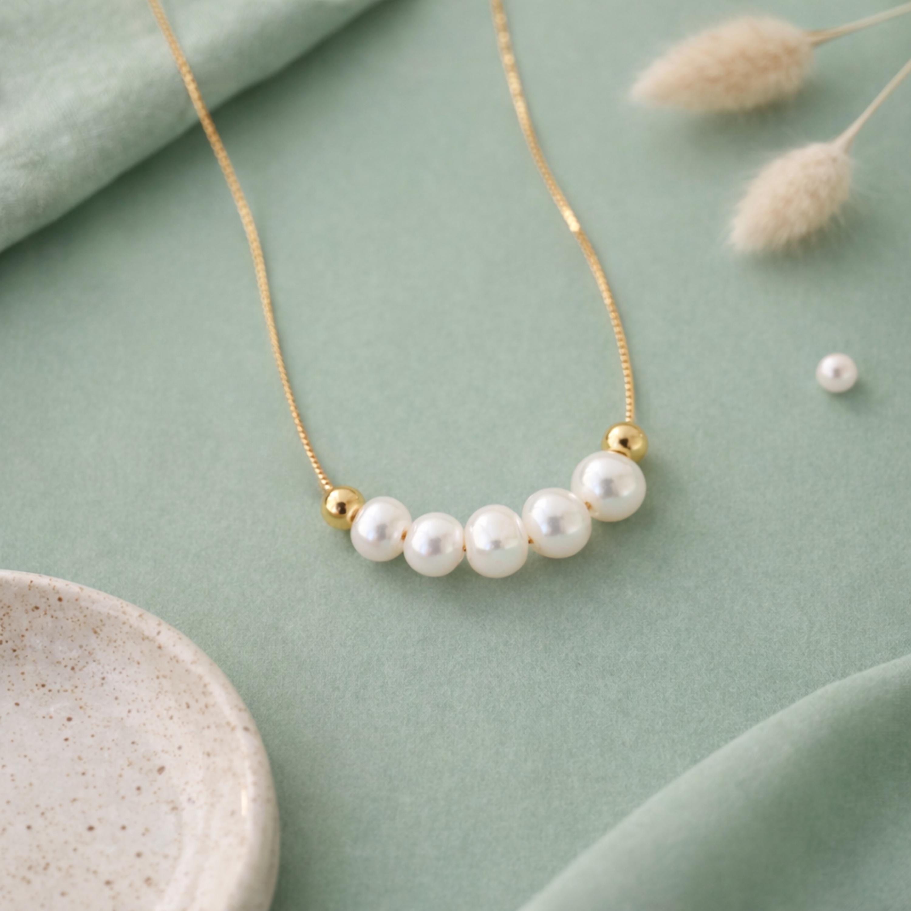Dainty Gold Bead Freshwater Pearl Necklace