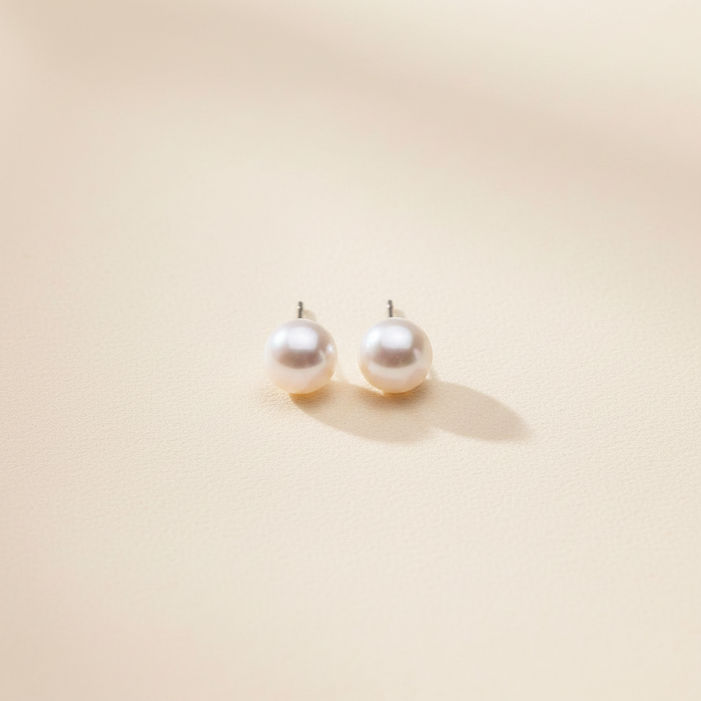Freshwater Aurora Pearl Stud Earrings - Ivory Background