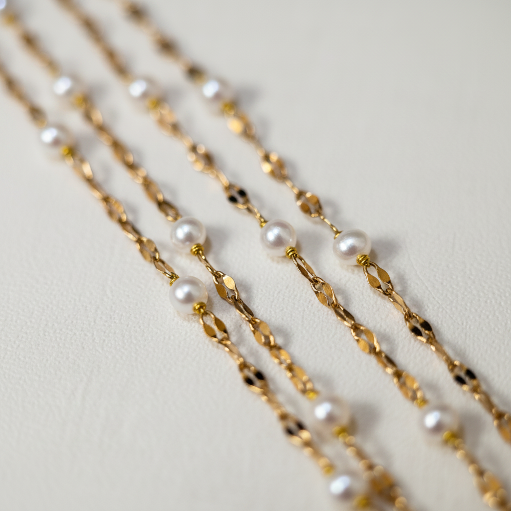 Pearl Chain Macro Square Cream Background