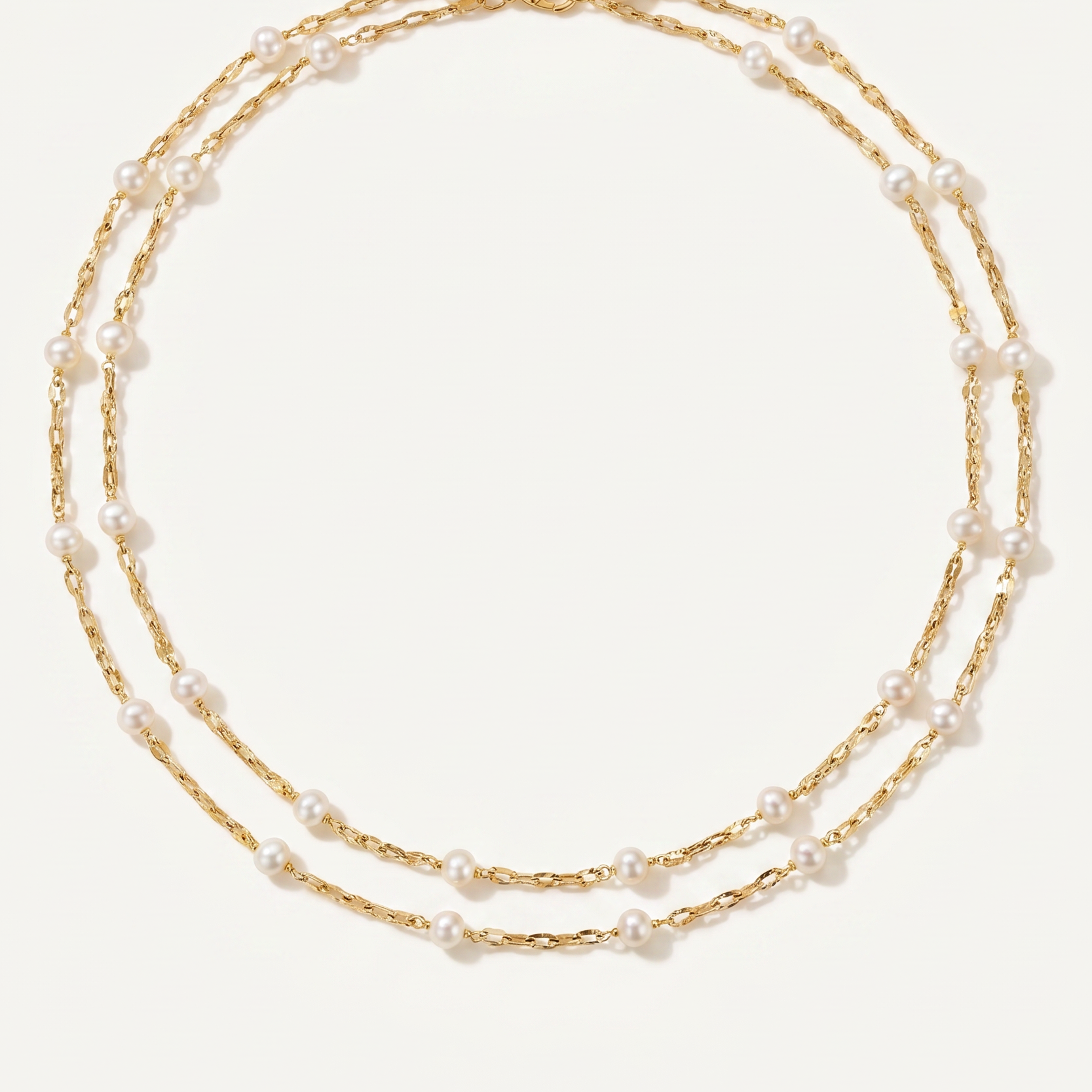18K Gold Plated Sparkle Lip Chain Long Pearl Necklace