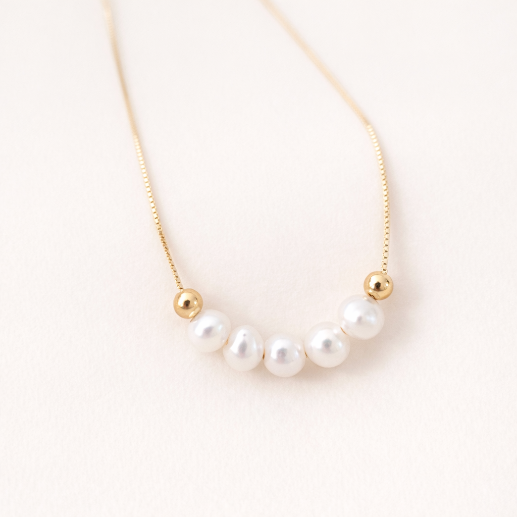 Dainty Gold Bead Freshwater Pearl Necklace