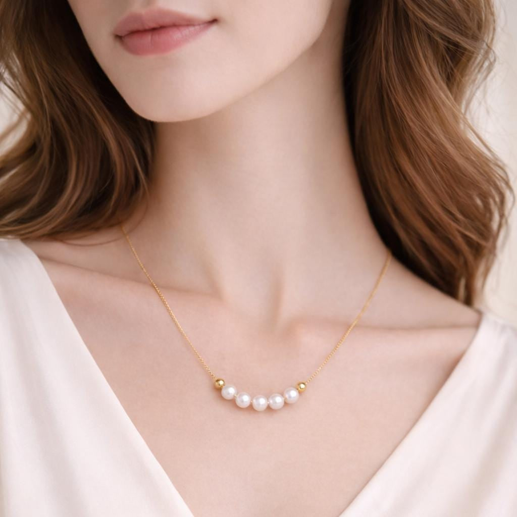 Dainty Gold Bead Freshwater Pearl Necklace