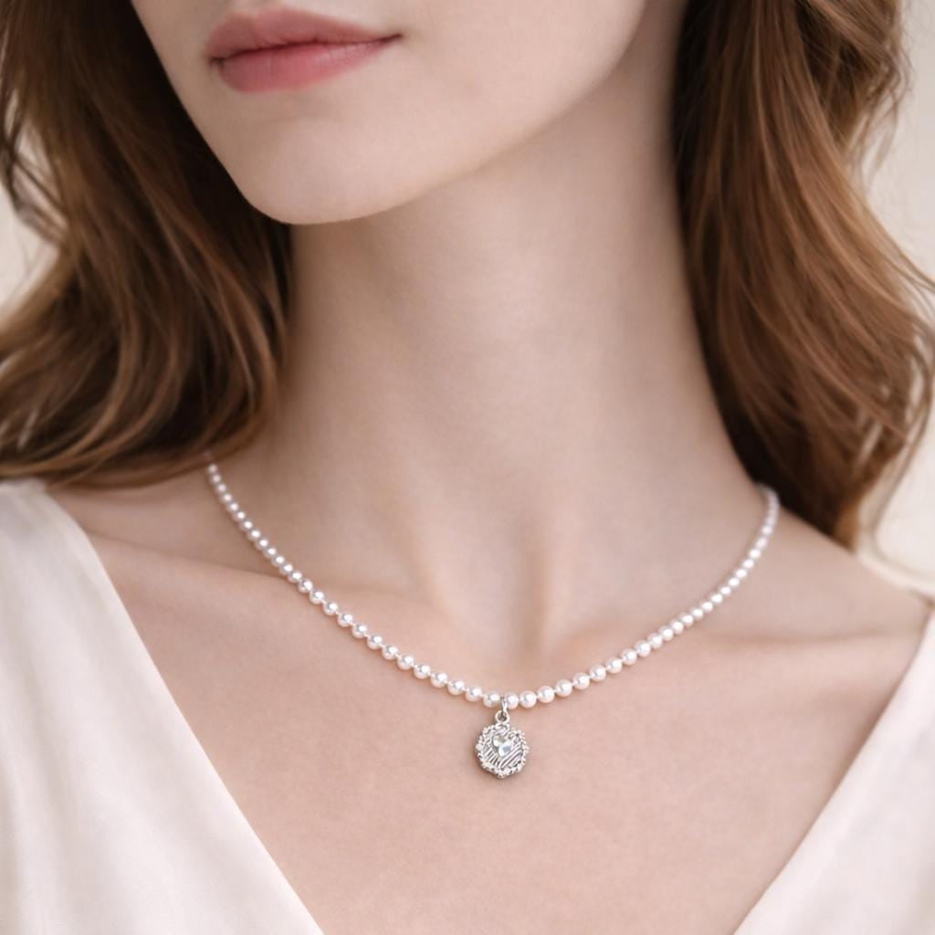 Pearl Necklace with Sterling Silver Heart Pendant