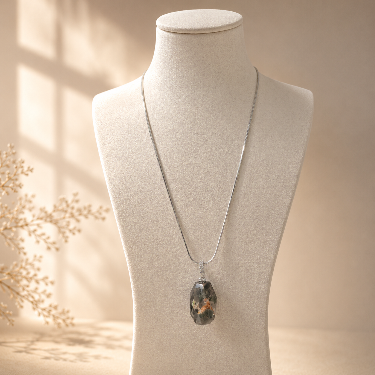 Natural Green Phantom Quartz Floral Pendant Necklace