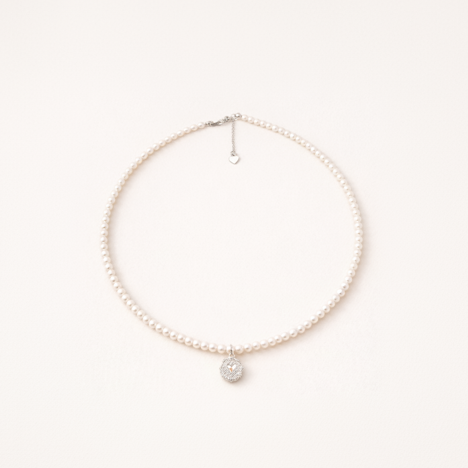 Pearl Necklace with Sterling Silver Heart Pendant