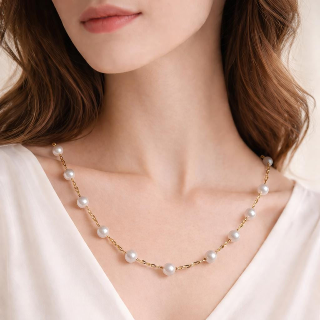 Sparkly Lip Link Pearl Necklace