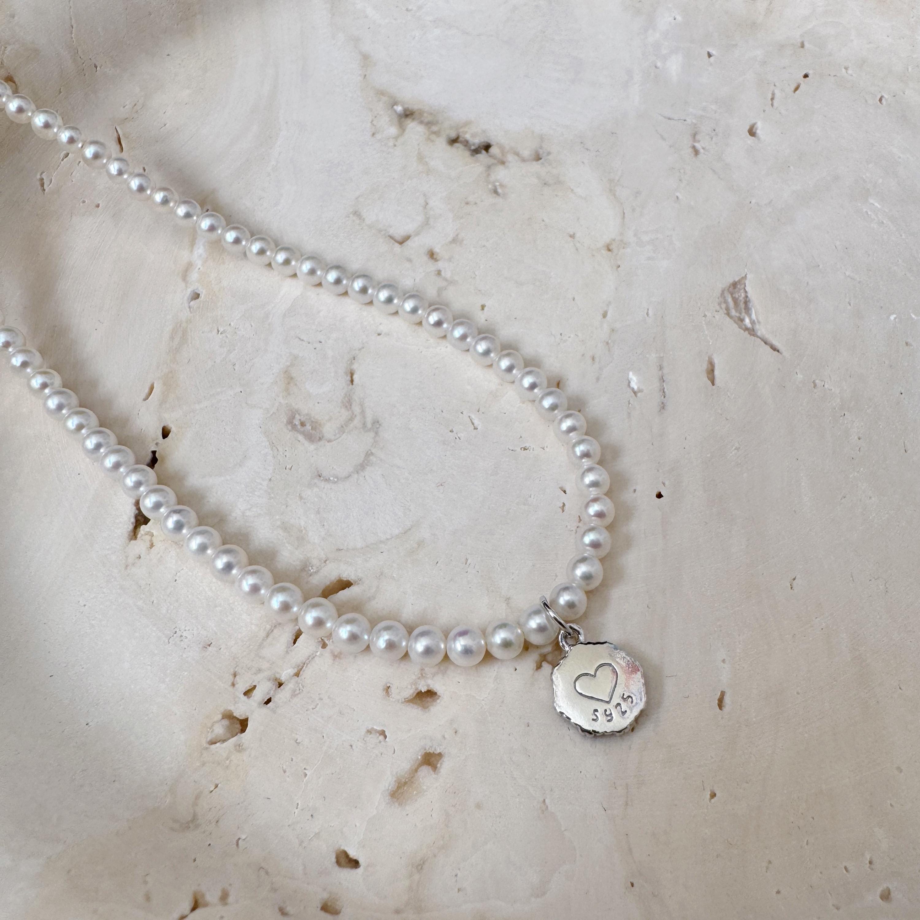 Pearl Necklace with Sterling Silver Heart Pendant
