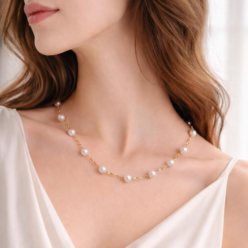 Sparkly Lip Link Pearl Necklace