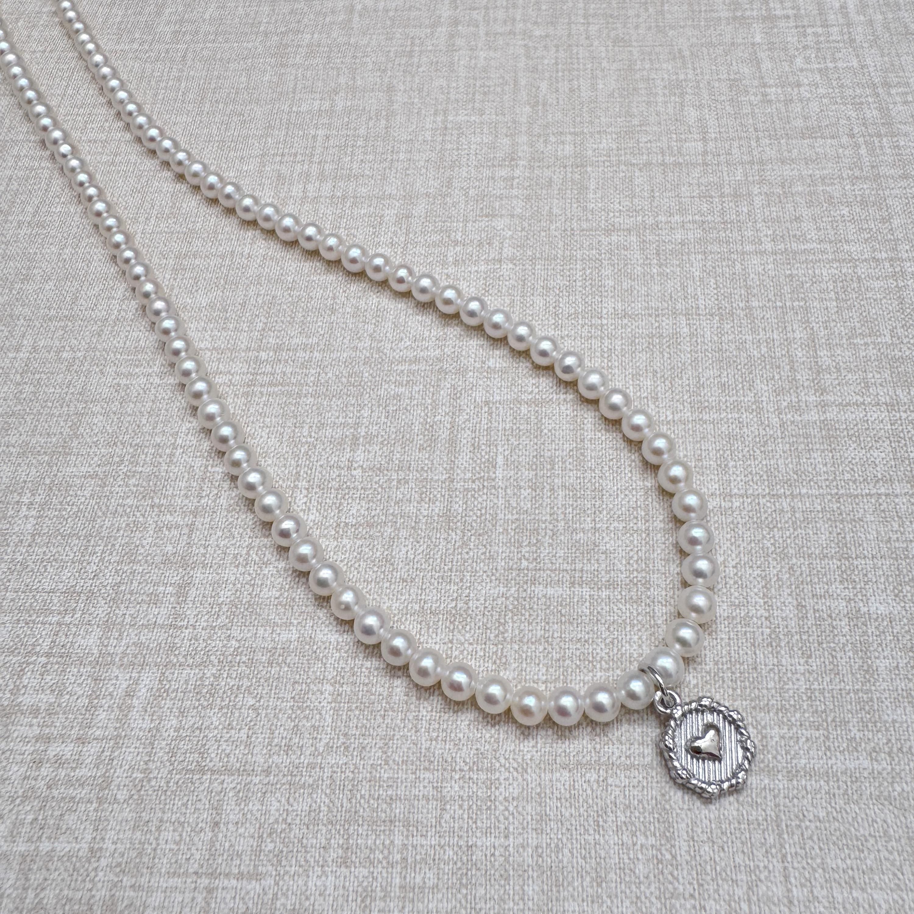 Pearl Necklace with Sterling Silver Heart Pendant