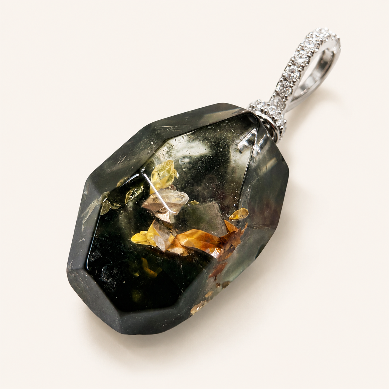 Natural Green Phantom Quartz Floral Pendant Necklace