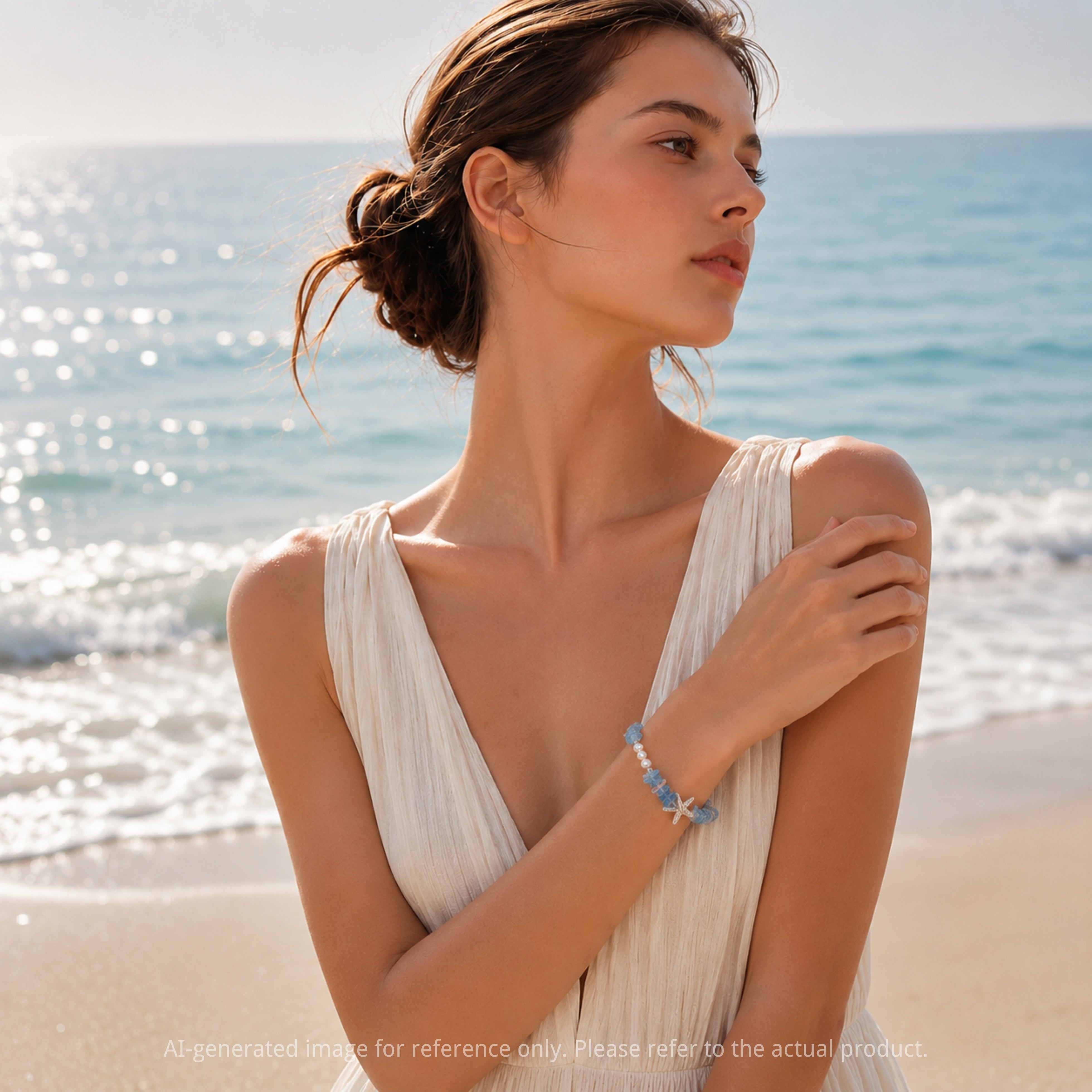 Natural Aquamarine & Freshwater Pearl Starfish Bracelet