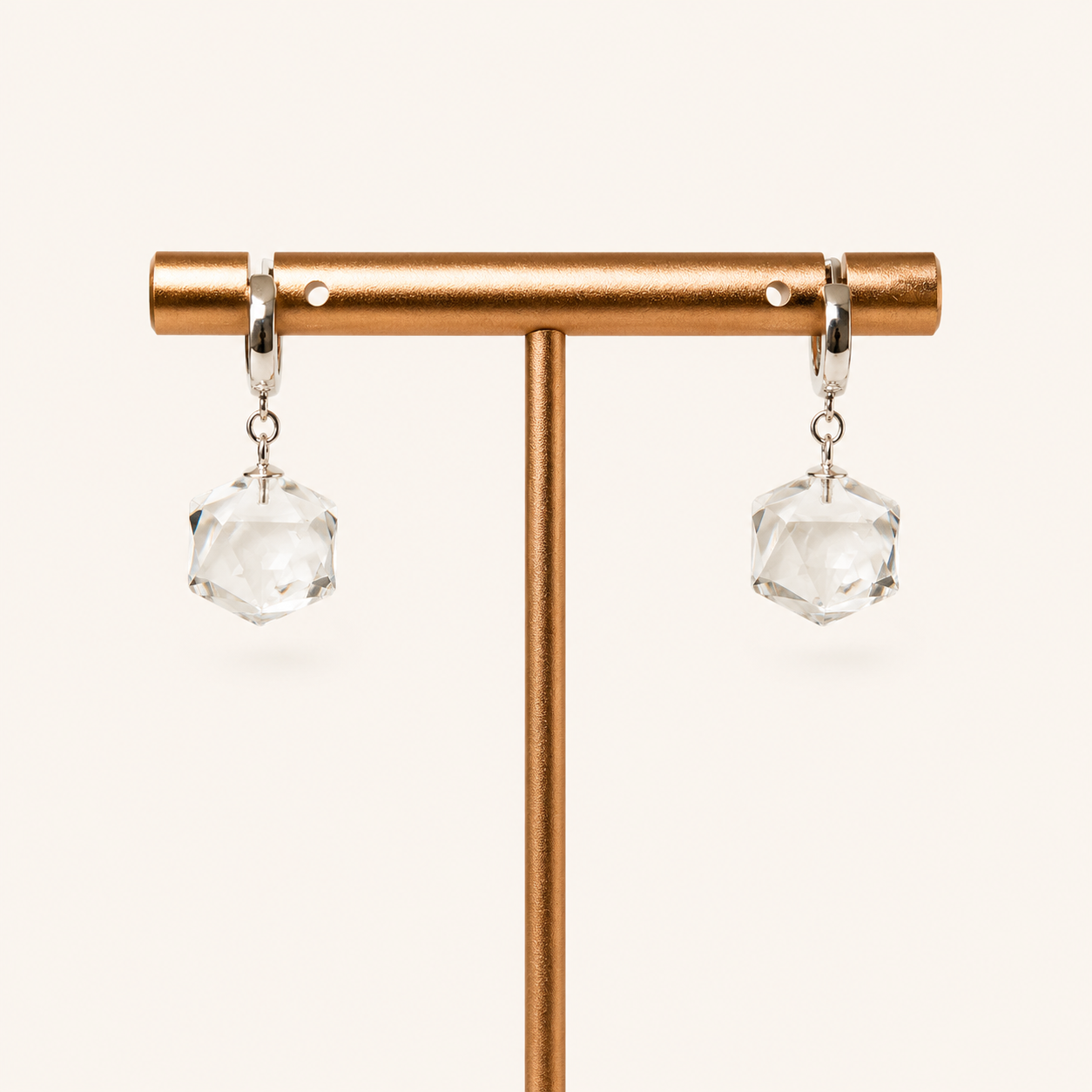 Natural Faceted Clear Quartz Hoop Earrings