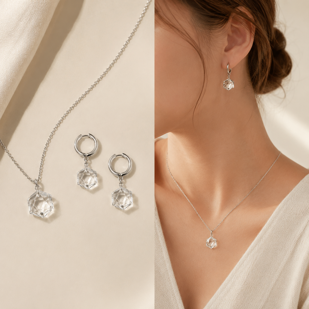 Natural Faceted Clear Quartz Hoop Earrings