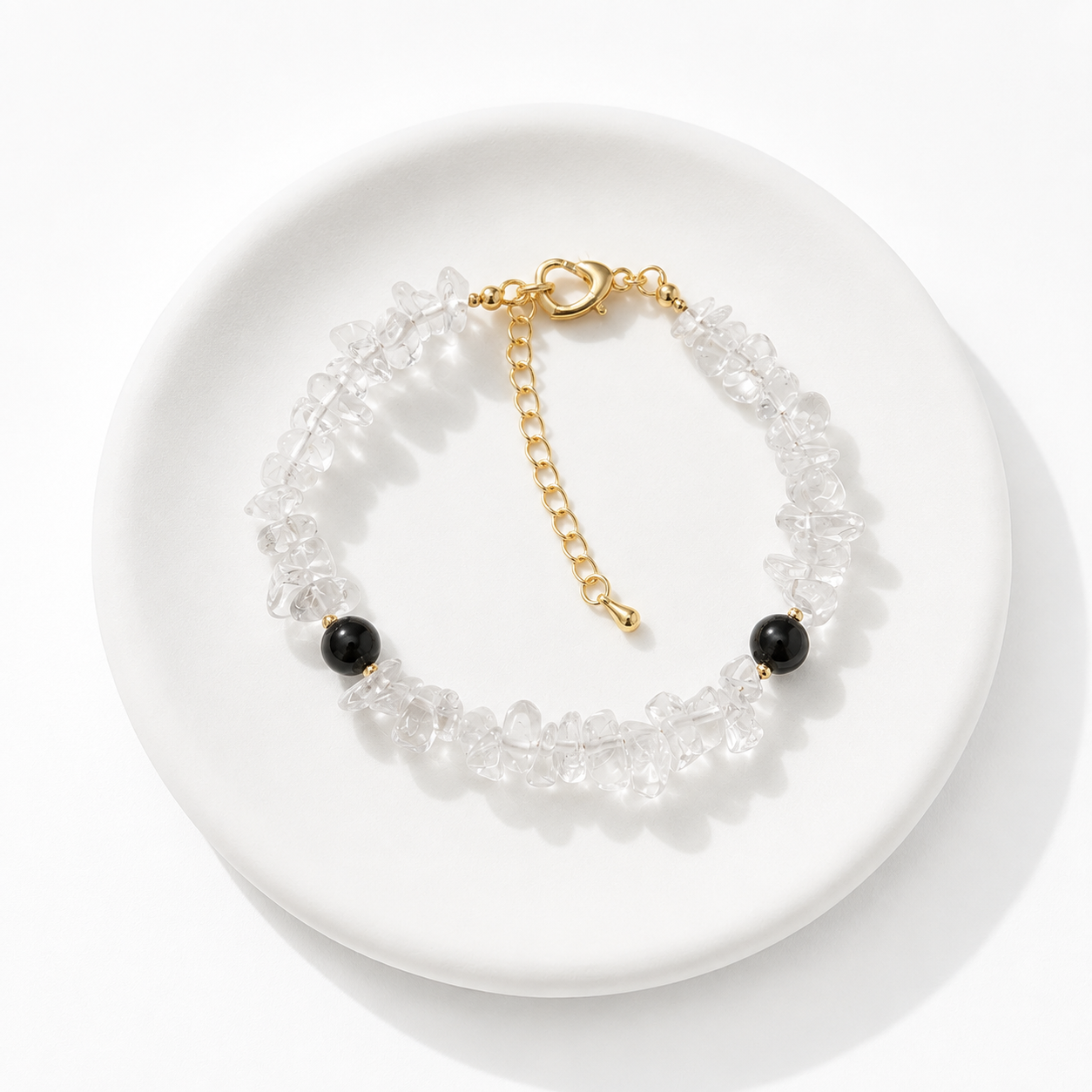 Natural Clear Quartz & Black Obsidian Bracelet