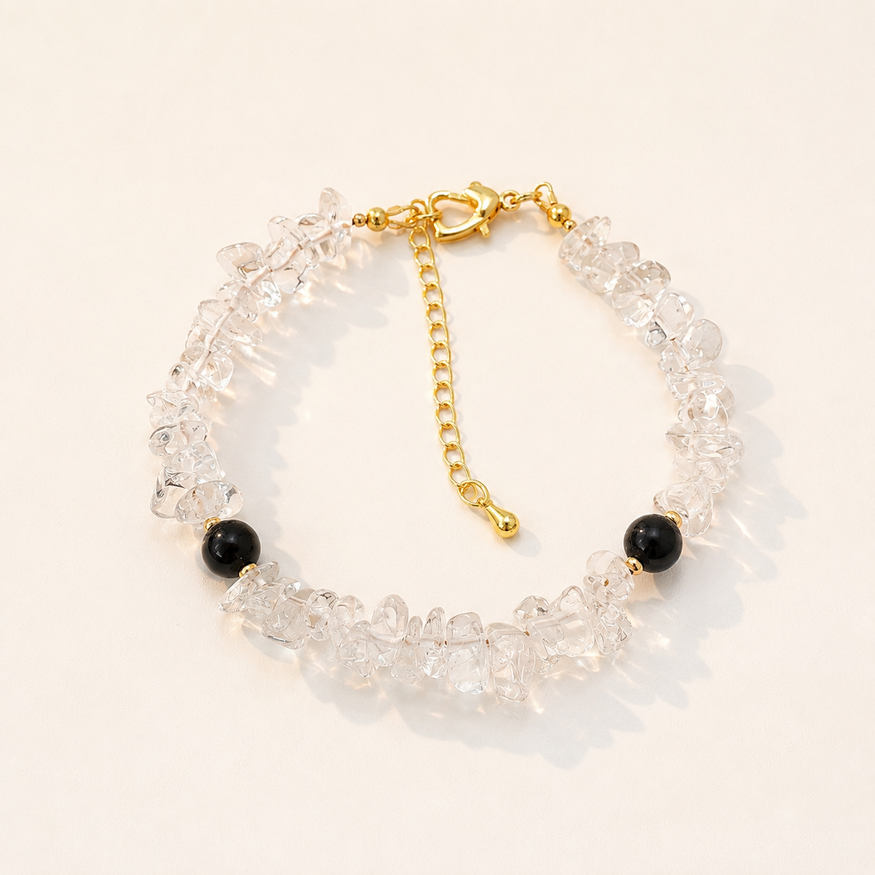 Natural Clear Quartz & Black Obsidian Bracelet