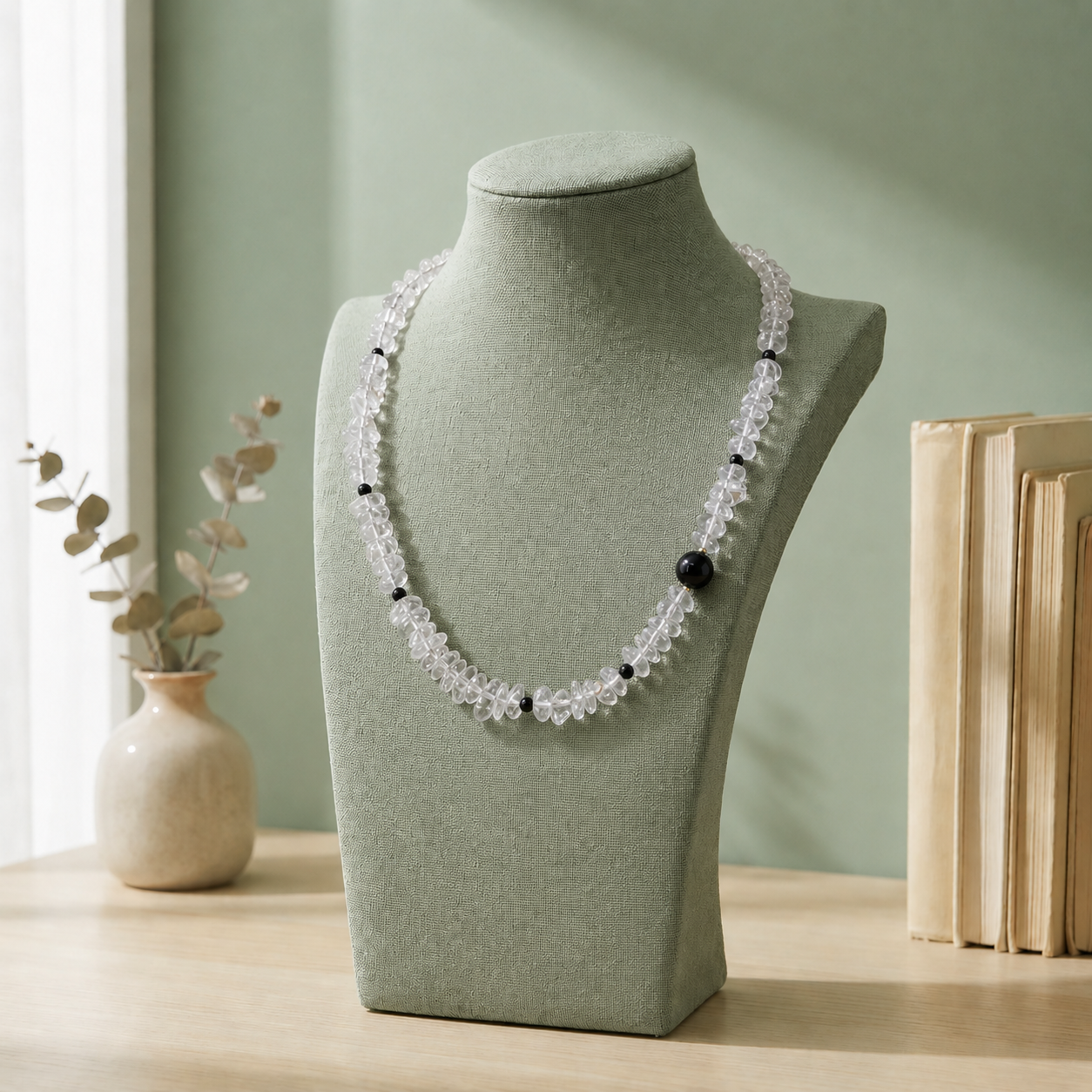White Quartz & Black Obsidian Minimalist Necklace