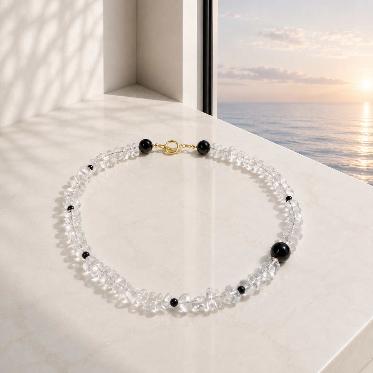 White Quartz & Black Obsidian Minimalist Necklace