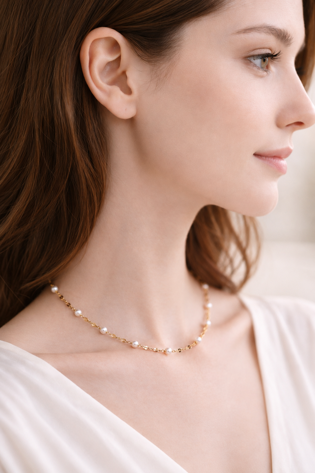 18K Gold Plated Sparkle Lip Chain Natural Pearl Necklace