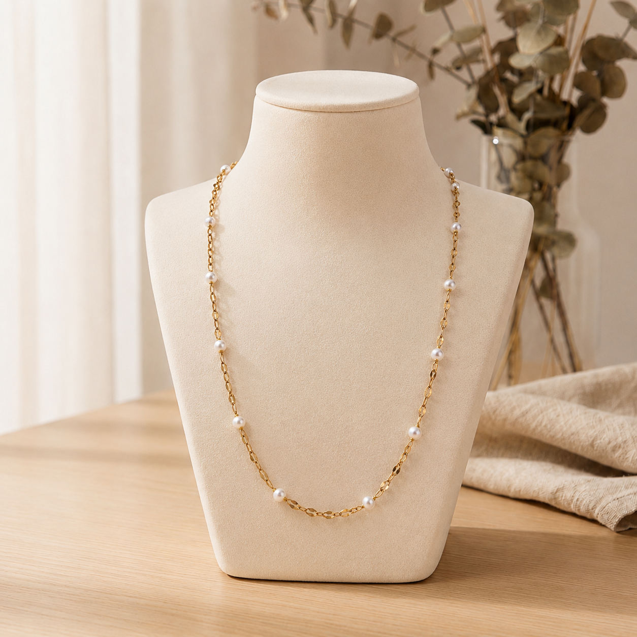 18K Gold Plated Sparkle Lip Chain Natural Pearl Necklace