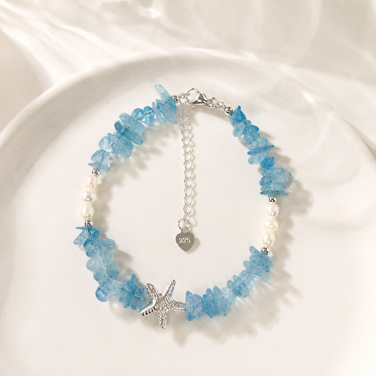Natural Aquamarine & Freshwater Pearl Starfish Bracelet