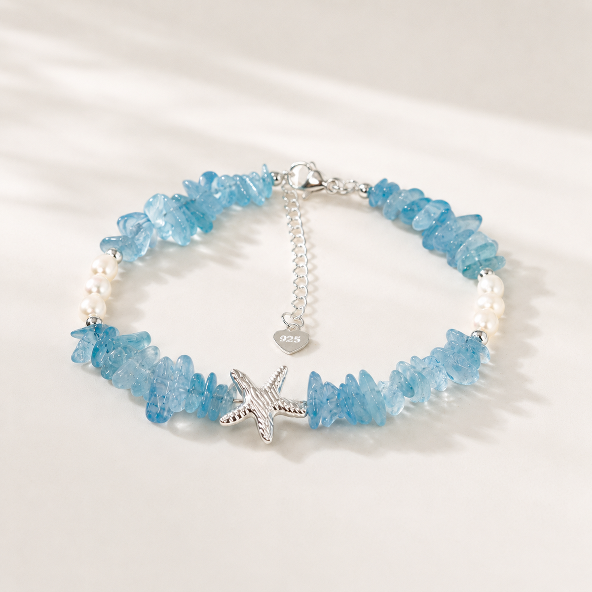 Natural Aquamarine & Pearl Starfish Bracelet | EVANGELINE Z