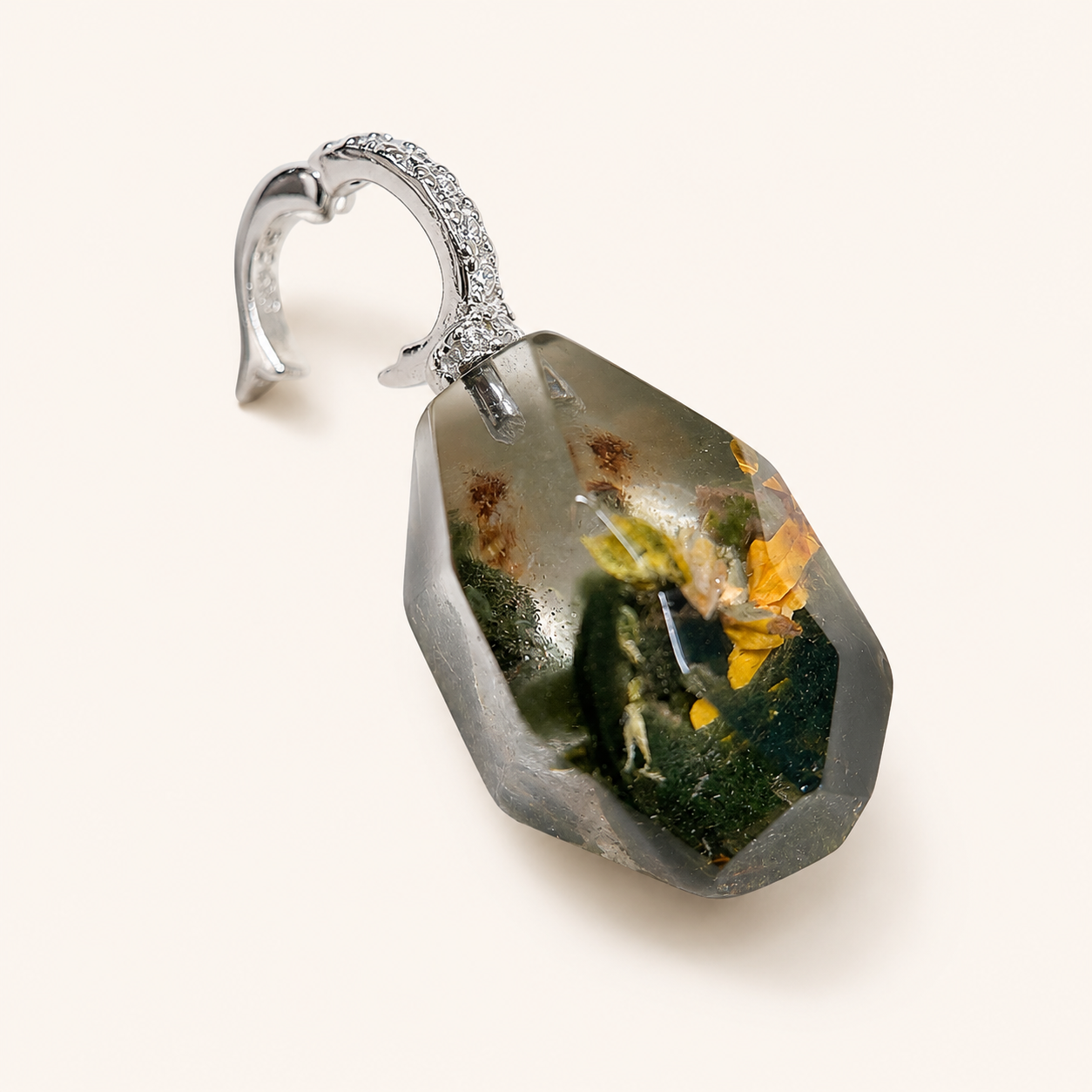 Natural Green Phantom Quartz Floral Pendant Necklace