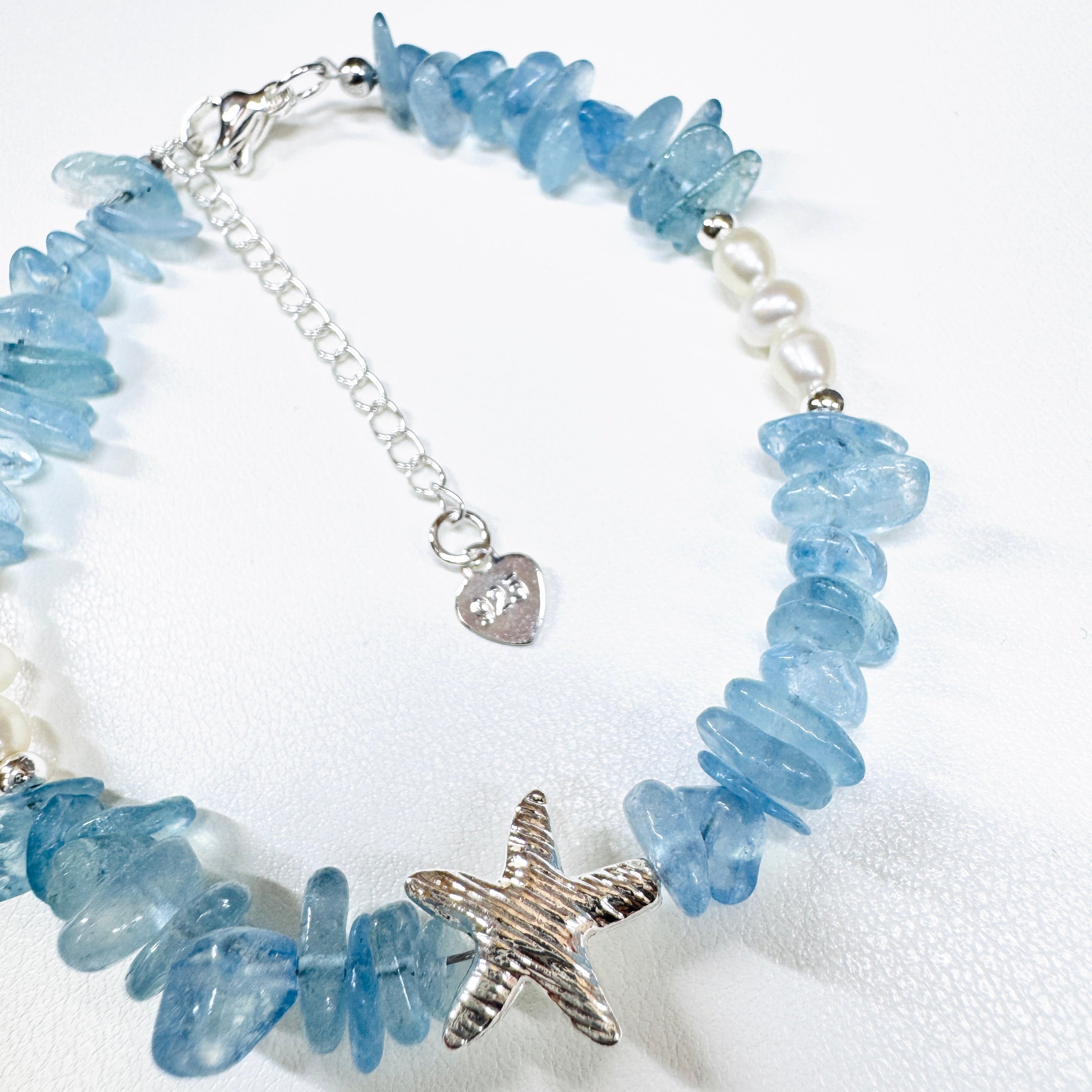 Natural Aquamarine & Freshwater Pearl Starfish Bracelet