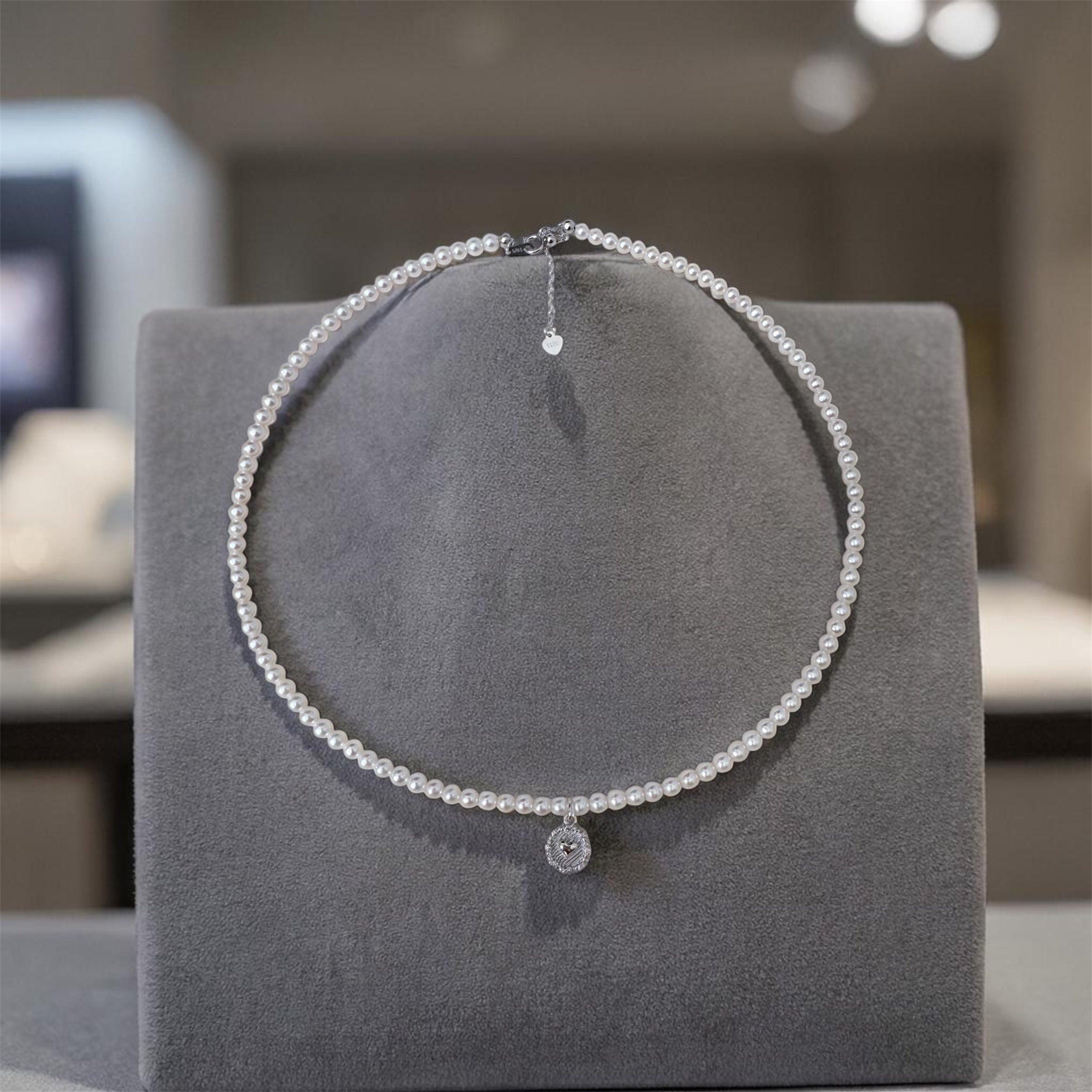 Pearl Necklace with Sterling Silver Heart Pendant