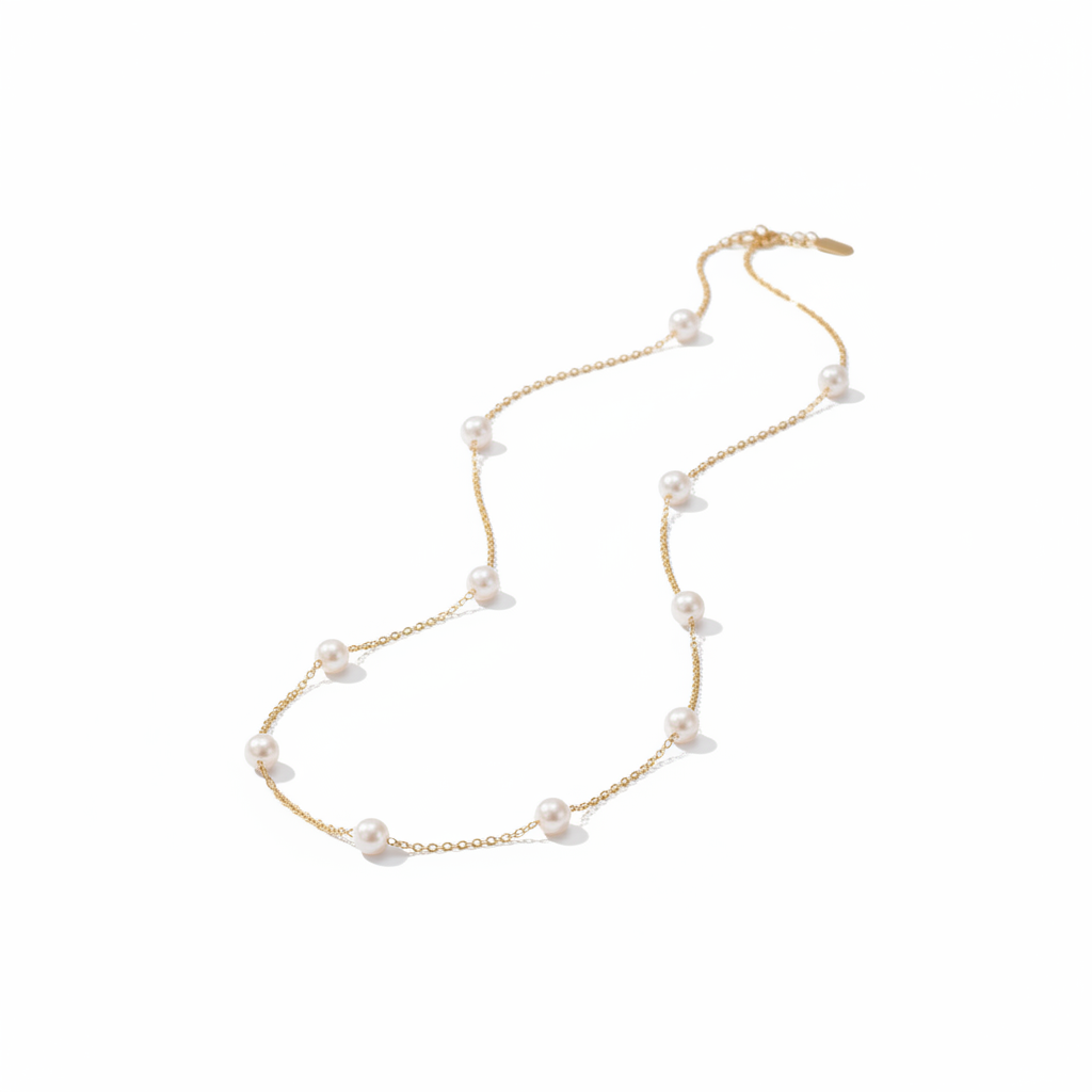 Aurora Pearl Necklace - 奶白色背景图