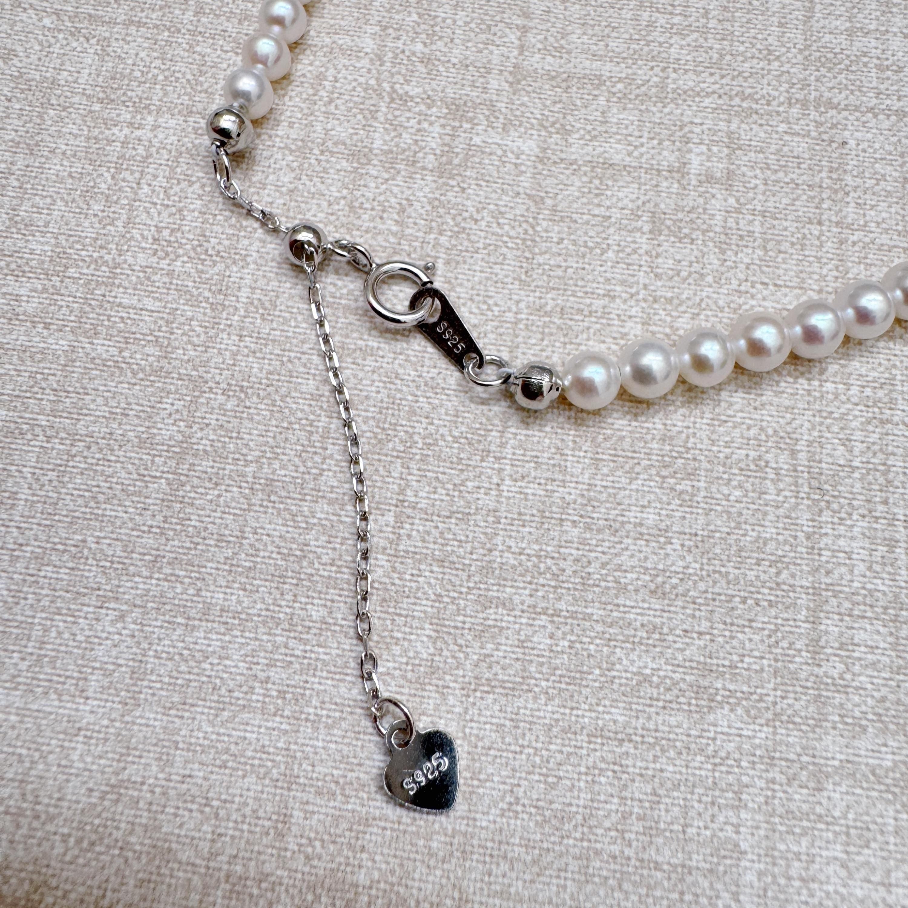 Pearl Necklace with Sterling Silver Heart Pendant