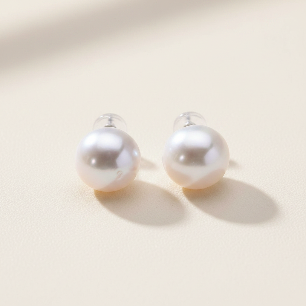 Freshwater Pearl Stud Earrings - Ivory Background