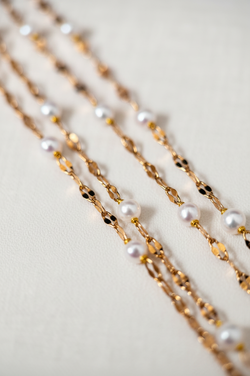 Pearl Chain Macro Detail Cream Background